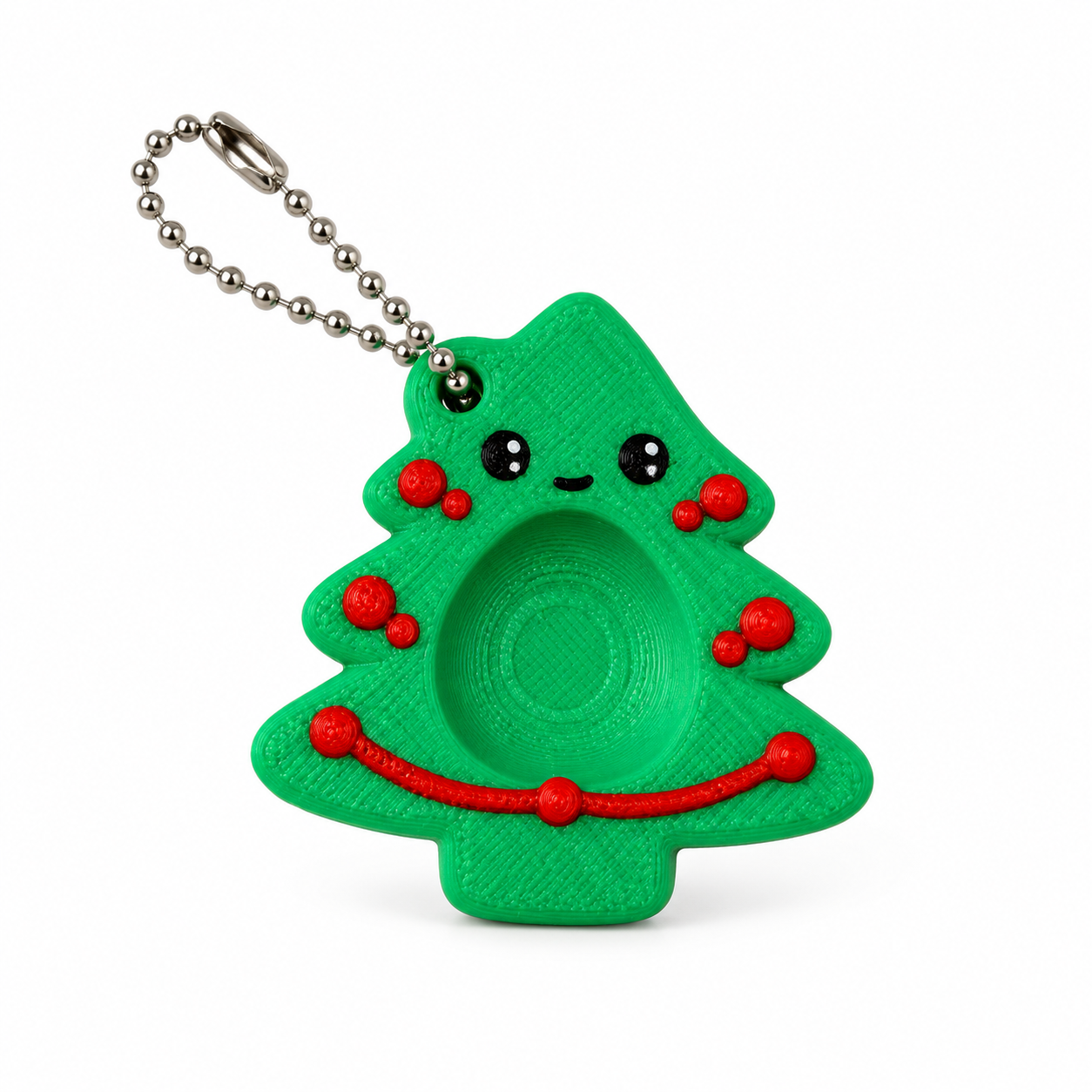 Worry Stone Albero di Natale AIRA verde con palline rosse, incavo circolare per il pollice e catenella